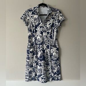 J. McLaughlin Germaine Dress XS Swinging Palms Jungle Navy Zip Front Stretch